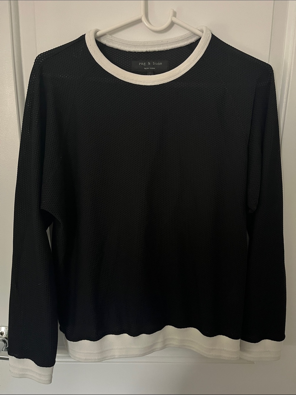 rag & bone Black Mesh Top with White Trim